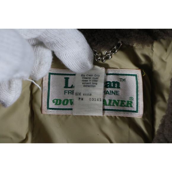 L.L. Bean Coat Womens 18 Brown Mainer Down Trench Fur Trim Lamb 70s Vintage - Picture 6 of 6